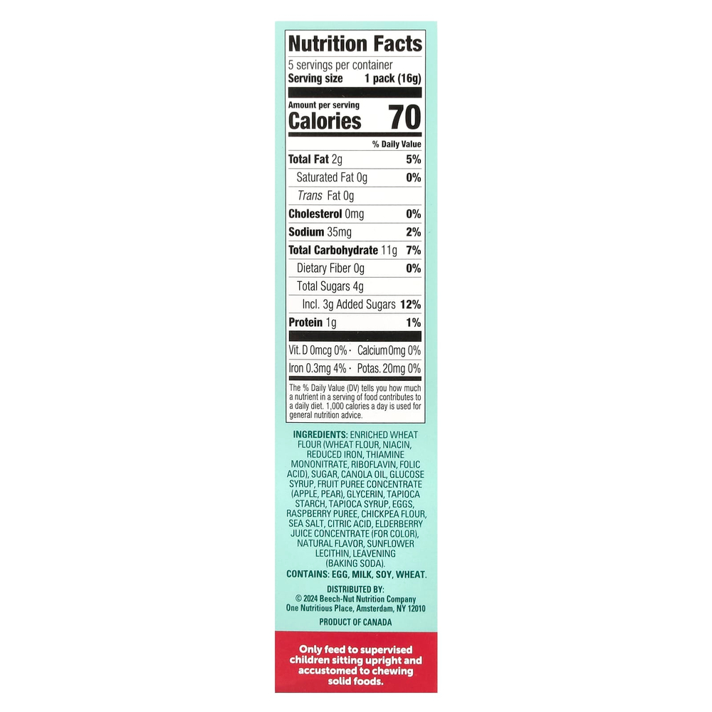 Beech-Nut, Jammin 'Waffles, для детей от 12 месяцев, груша и малина, 5 пакетиков по 16 г (0,56 унции)