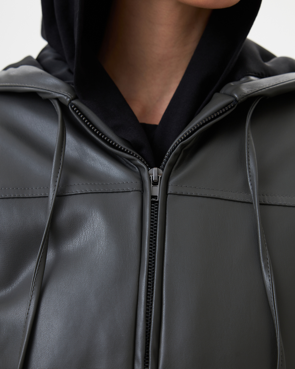 HOODED V-LEATHER JACKET