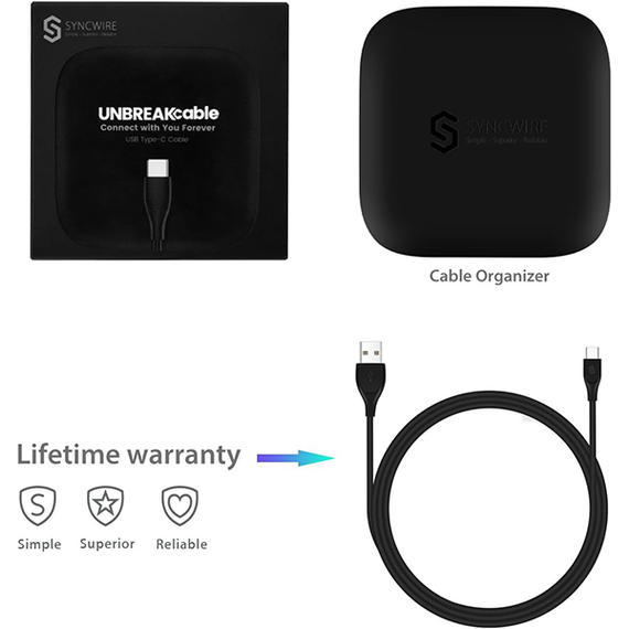 Кабель SYNCWIRE UNBREAKcable USB-C to USB-C 1 м (UBBT384) черный