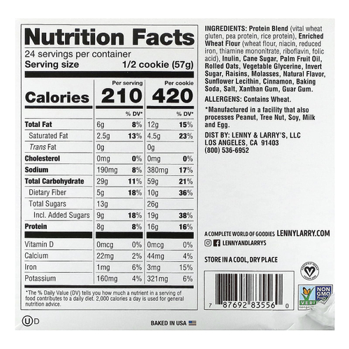 Lenny & Larry's, The COMPLETE Cookie, овсяное печенье с изюмом, 12 печений, 113 г (4 унции)