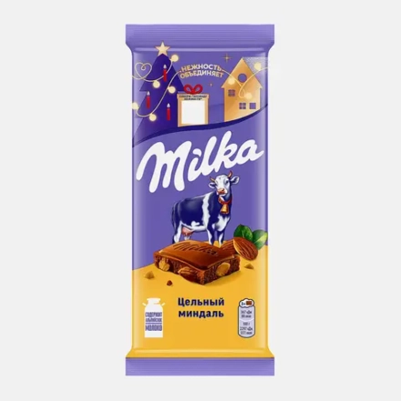 Шоколад Milka молочный с цельным миндалем 80г