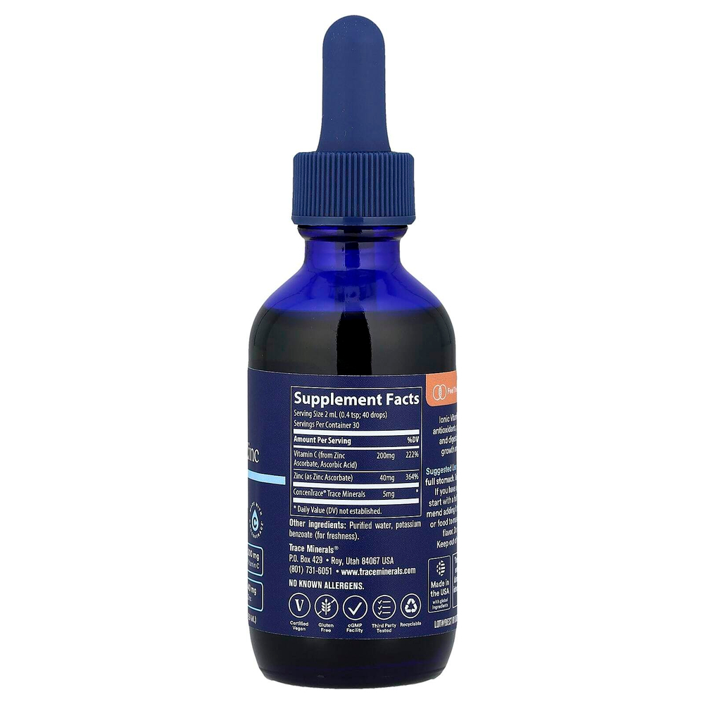 Trace, Ionic Vitamin C + Zinc, жидкая минеральная добавка, 59 мл (2 жидк. Унции)