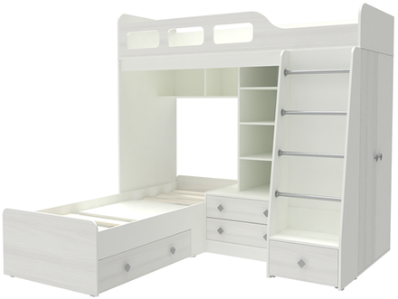 Двухъярусная кровать КарИВи Астра 4 Белый  Белое Дерево