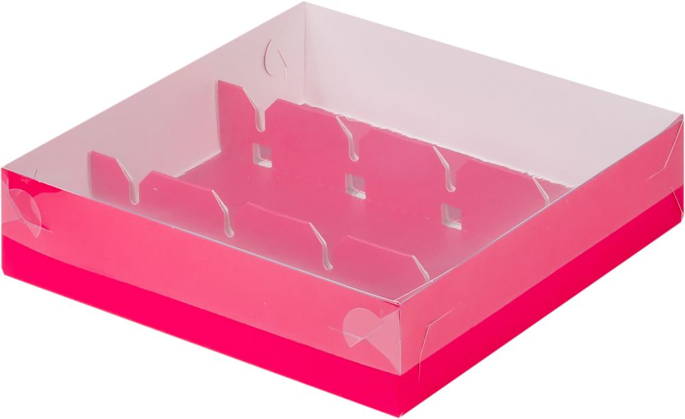 Коробка для кейк-попсов с пластиковой крышкой 200*200*50 мм (красная матовая)