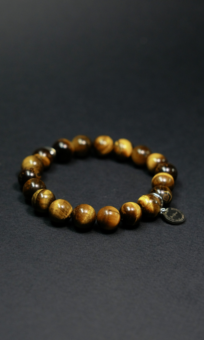 Браслет "Memo about Power" из тигрового глаза 10 мм с подвеской
