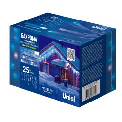 ULD-B25006-440-TTK BLUE-WHITE IP44 Бахрома светодиодная с эффектом мерцания. 25м. Соединяемая. 440 светодиодов. Синий и белый свет. Провод прозрачный. ТМ Uniel