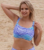 Цветной купальный лиф с полосками зебры (Размер: 65K) (Цвет: белый с синим)