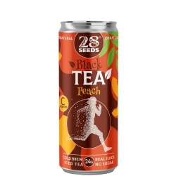 Черный чай «Колд брю» Персик 28SEEDS, холодный чай в алюминиевой банке, вид спереди
