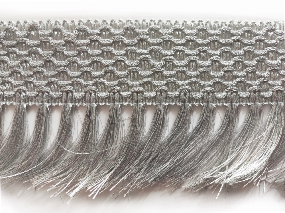 Бахрома-щётка с тесьмой  металлизированная люрекс 9см серебро