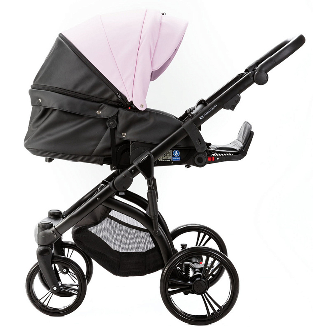 Детская коляска Adamex Lanti Deluxe 2 в 1 LN-SD101 (РОЗОВ.ЗЕФИР КОЖА + ЧЕРН.КОЖА)