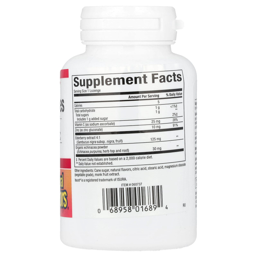 Natural Factors, Цинковые леденцы, с бузиной, эхинацеей и витамином C, вишней, 60 пастилок