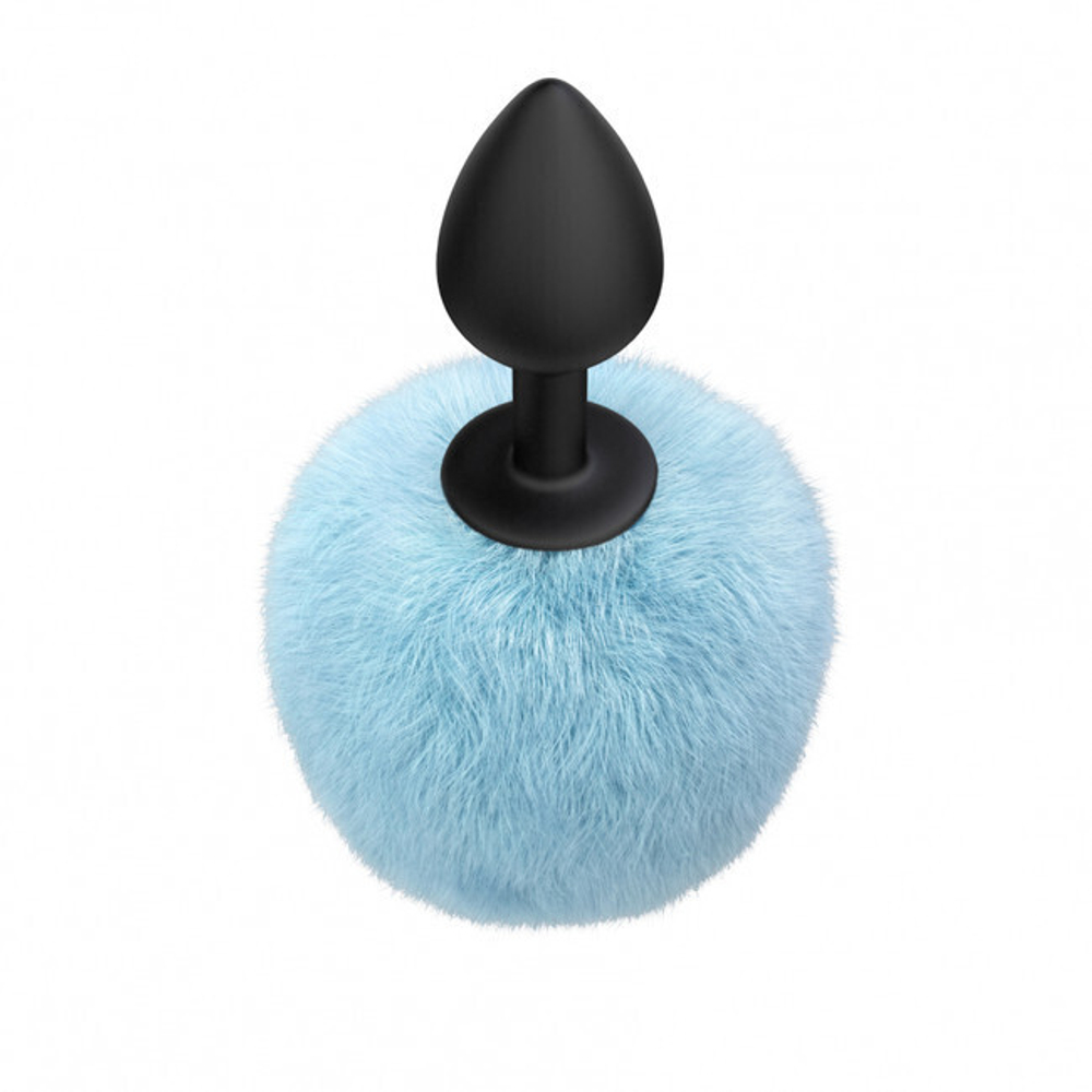Анальная пробка с хвостом Emotions Fluffy Blue (Цвет: черный с синим)