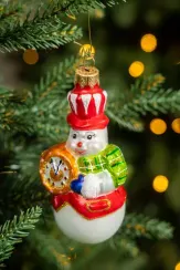 Елочное украшение Снеговик с часами, стекло, 13 см., 1 шт., Витус (А336)