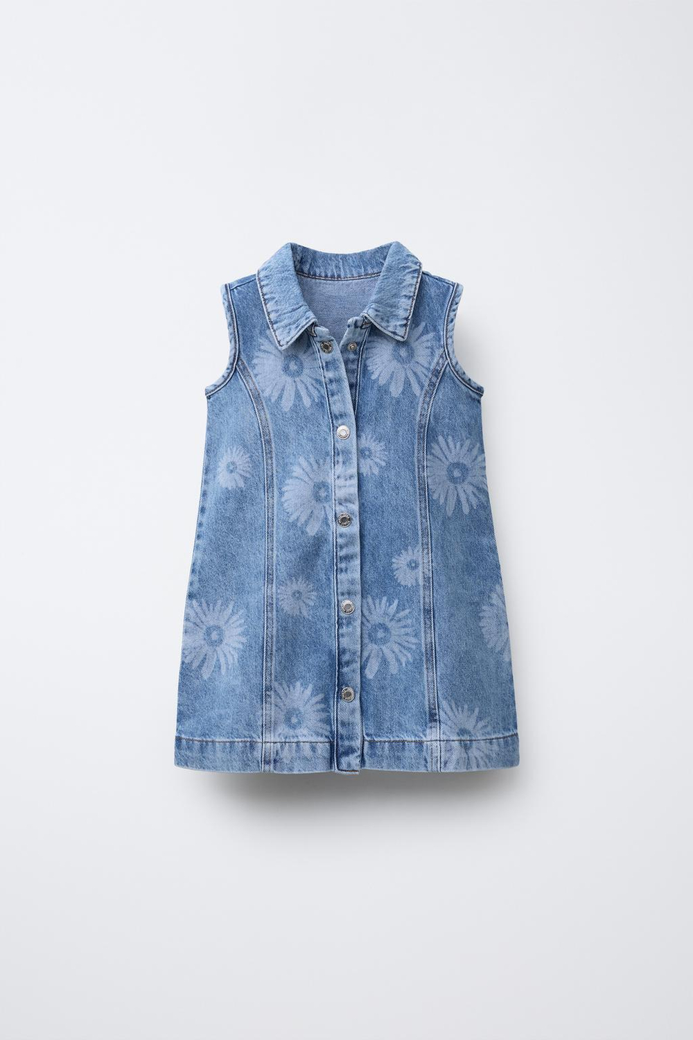 ZARA ДЖИНСОВОЕ ПЛАТЬЕ С ЦВЕТОЧНОЙ ВЫШИВКОЙ, ГОЛУБОЙ