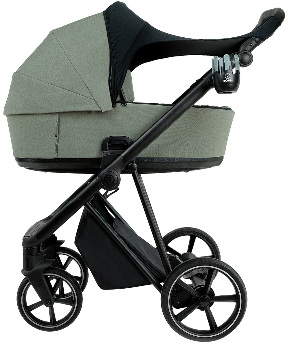 Детская коляска Roan Sol 2.0 3 в 1 с автокреслом Pituso Santiso Pro Black SLL/33/T Sage Green/Black/руч.Black