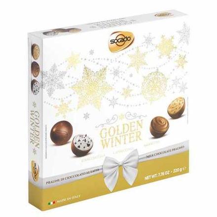Ассорти конфет "Socado" из мол. шок. с кремом страччателла, кремом капучино и кремом амаретто "Золотые снежинки" 220г