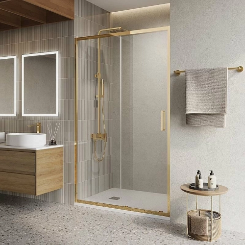 Душевая дверь BelBagno LUCE-BF-1-110-C-ORO стекло прозрачное/профиль золото