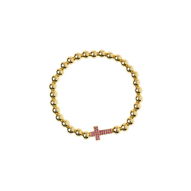 Браслет Золотой Кристальный Крест – Розовый