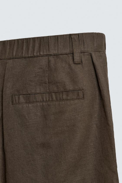 ZARA ШОРТЫ REGULAR FIT ИЗ КОНОПЛИ И ХЛОПКА, КОРИЧНЕВЫЙ