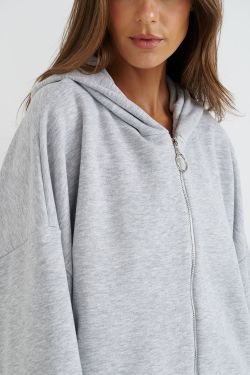 Укороченное худи на молнии цвета серый меланж