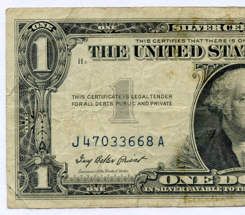 Банкнота США 1 доллар (серебряный сертификат) 1957 J 47033668 A. F