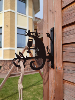 Кашпо подвесное Кот с бокалом, кронштейн для подвесного кашпо, держатель для цветов