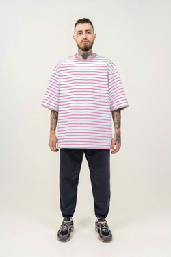 Футболка KUL'TURA OverSize "Basic" Полоска Розовый