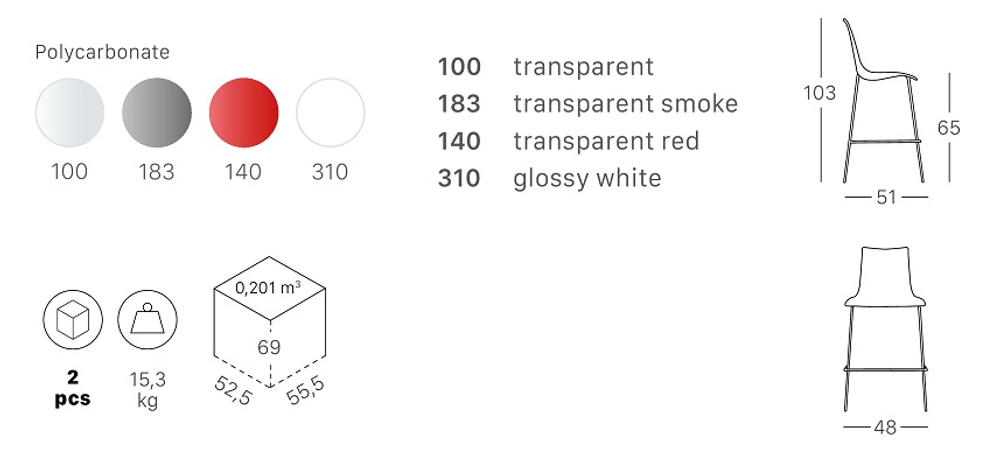 Стул полубарный пластиковый, Scab Design Zebra Antishock, хром, белый