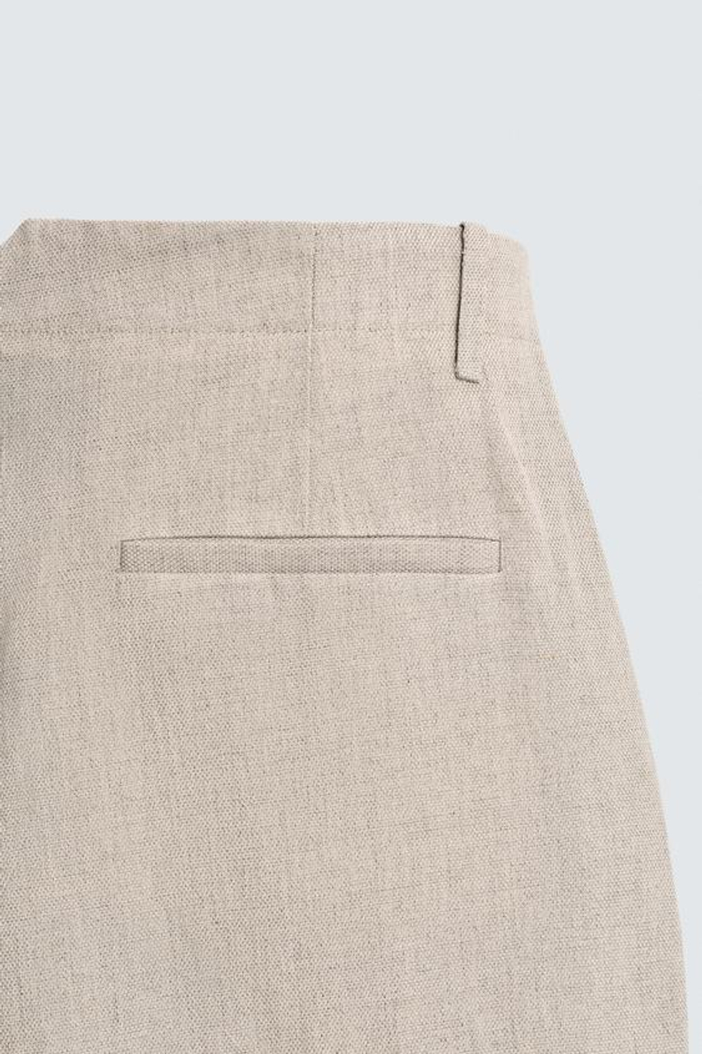 ZARA БРЮКИ ИЗ ХЛОПКА И ЛЬНА С ЗАЩИПАМИ, ПЕСОЧНЫЙ
