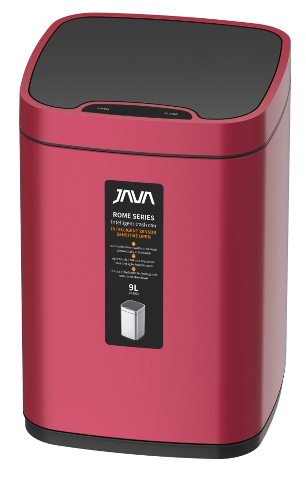 Ведро для мусора СЕНСОРНОЕ (квад.  КРАСНЫЙ) 9л. JAVA