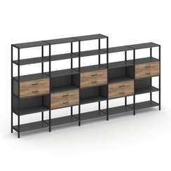 Shelf System Пятисекционный стеллаж пятиярусный с ящиками SN.STM-551 Антрацит/Дуб Табак/Металл Черны