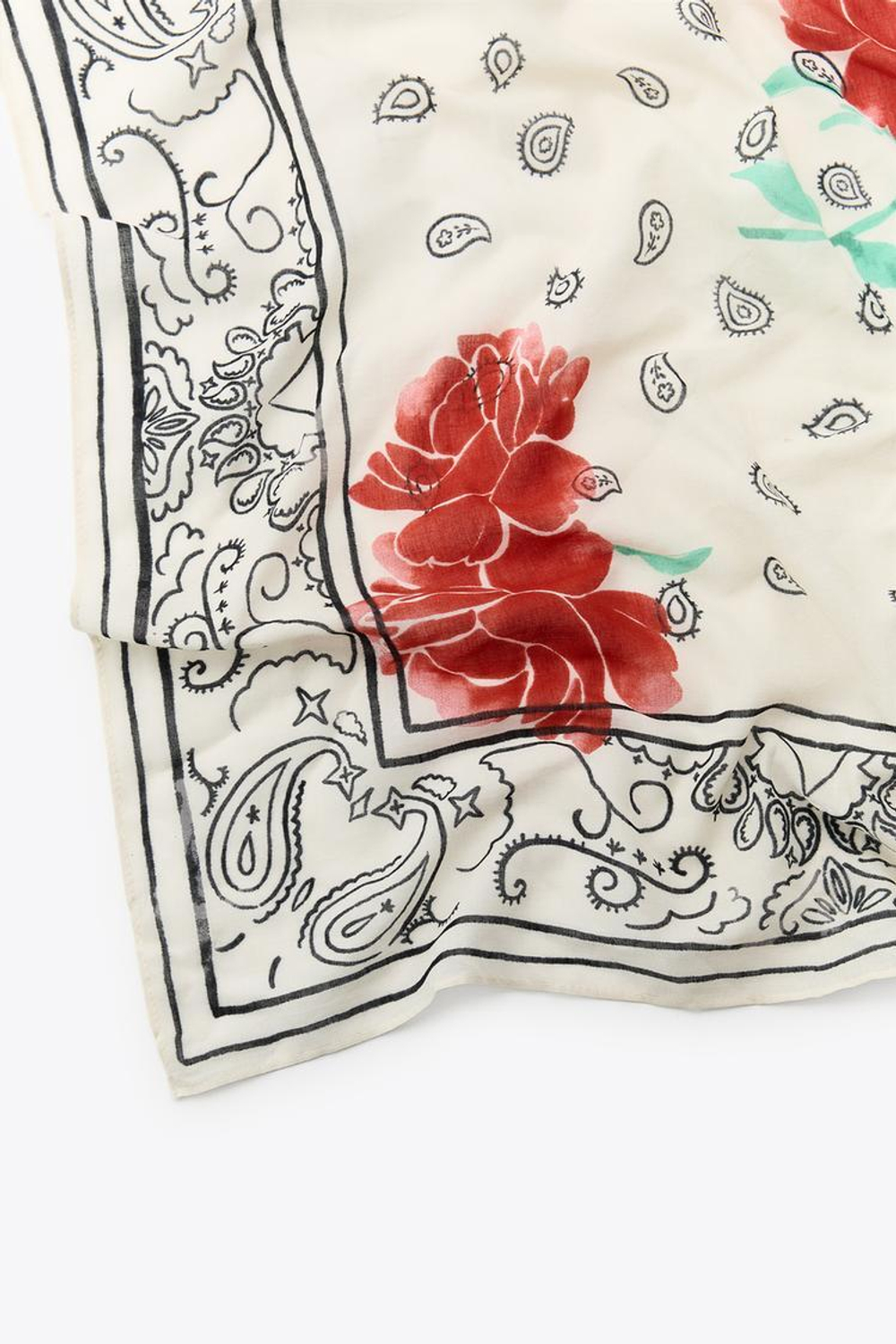 ZARA ХЛОПКОВАЯ БАНДАНА С ПРИНТОМ, ЭКРЮ