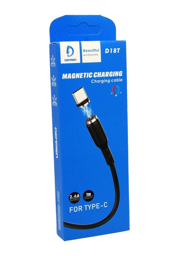 Кабель USB - TypeC DENMEN D18T магнитный (черный) 1м