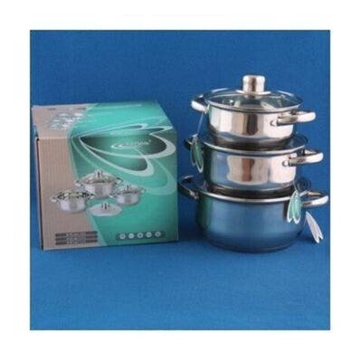 Набор кастрюль из нержавеющей стали 6 предметов «Гретта» (1,6л+2,2л+3,2л) Катунь