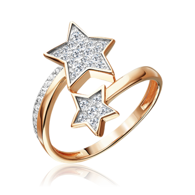 Кольцо «Звездопад» из красного золота с фианитами