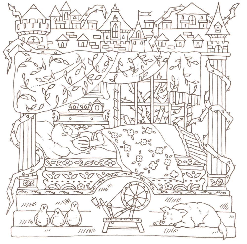 To the beyond of the world fairy tale story. Coloring book