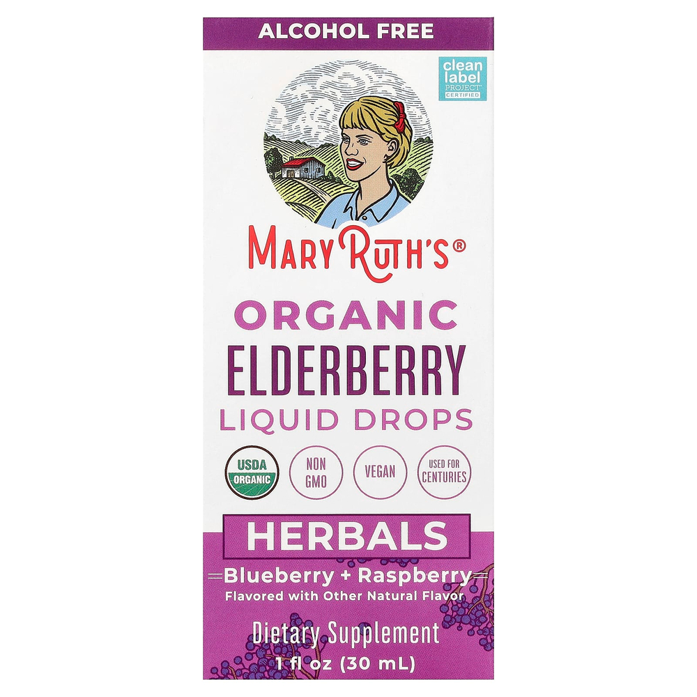 MaryRuth's, Органические жидкие капли из бузины, травы, голубика + малина, 30 мл (1 жидк. унц.)