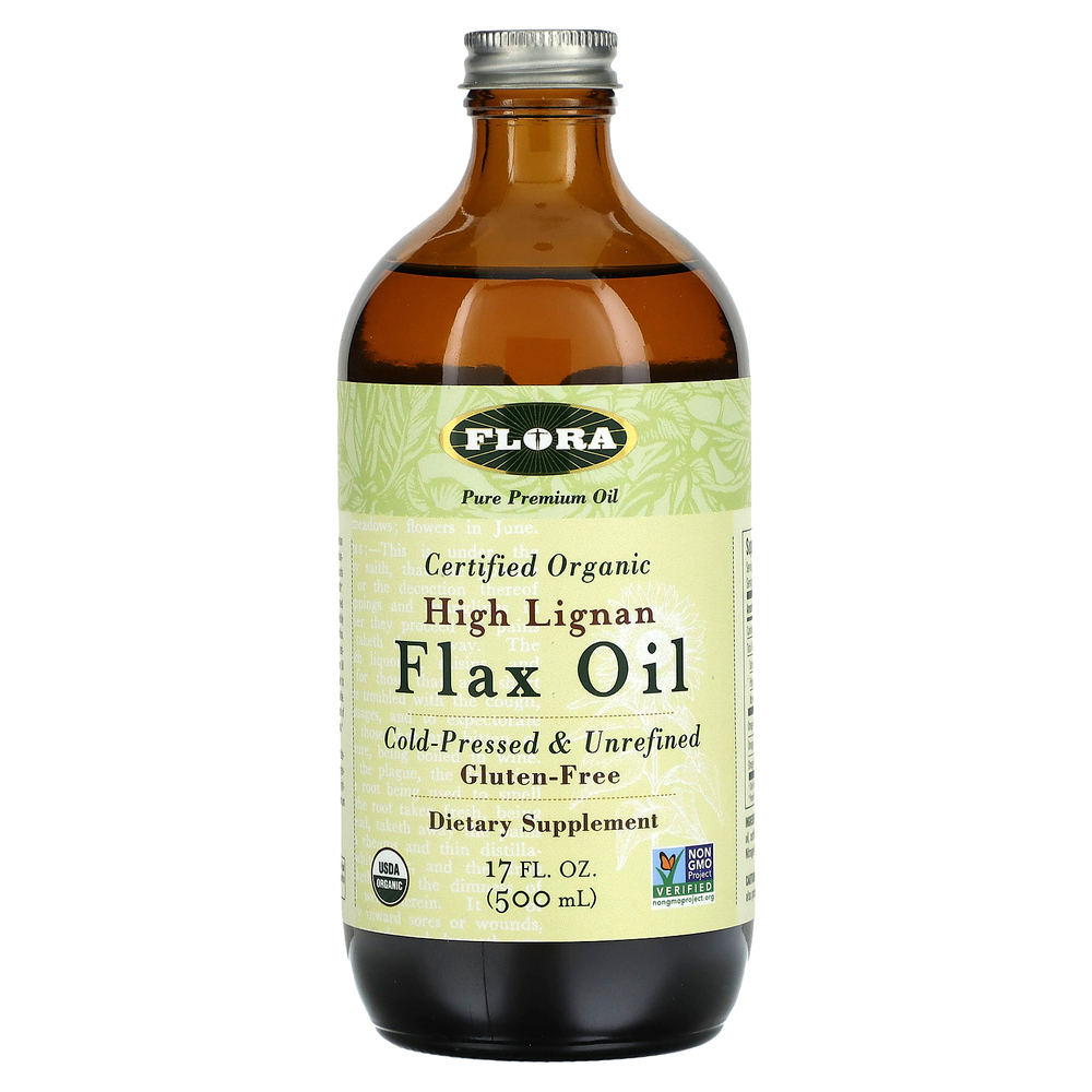 Flora, Сертифицированное органическое льняное масло с высоким содержанием лигнана, 500 мл (17 жидк. Унций)