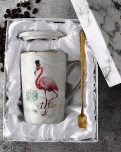 249026Y1 УЦЕНКА Кружка ФЛАМИНГО "Gentleman" крышка+ложка, h=12,3см, d=8см, 380мл, керамика серый