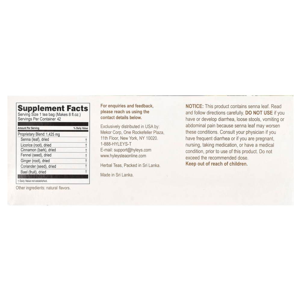 Hyleys Tea, Colon Cleanse, ассорти из коллекций чая, без кофеина, 42 чайных пакетика в фольгированных пакетиках, по 1,5 г (0,05 унции)