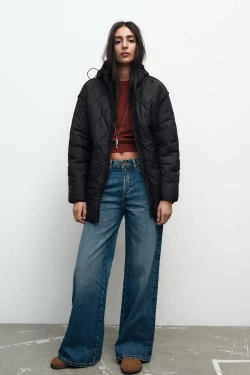 ZARA ПУХОВИК С КАПЮШОНОМ, ЧЕРНЫЙ