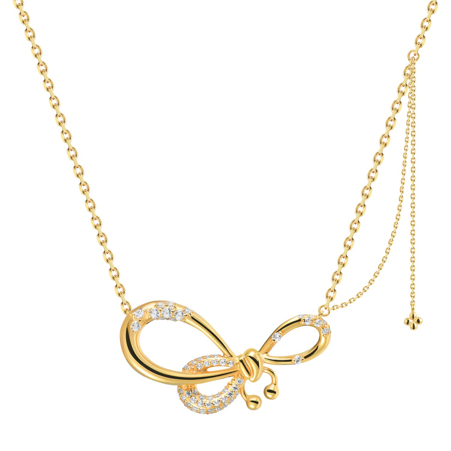 Колье Crystal Pierced Bow Necklace - Gold