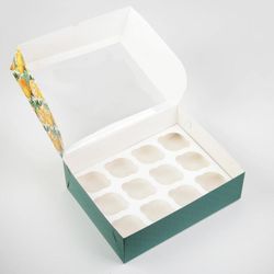 Коробка для капкейков на 12шт "Мандариновое настроение" с окном 25х33х10 см