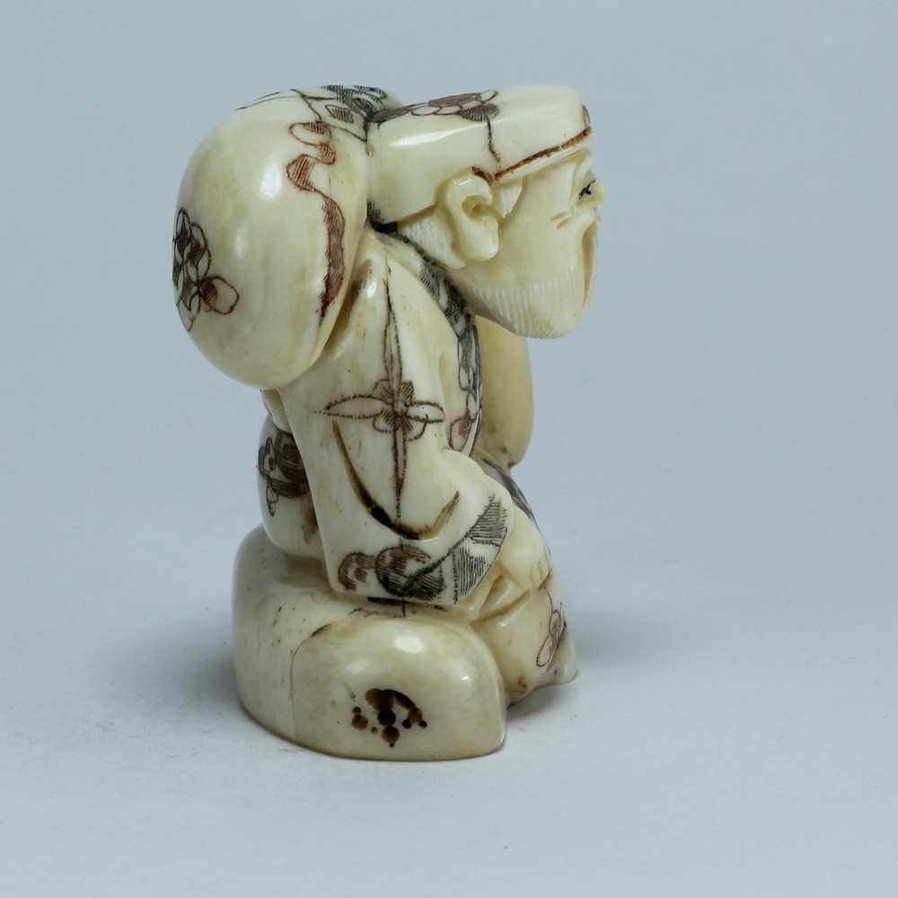 Эксклюзивная нэцкэ Дзюродзин сидящий с мешком риса