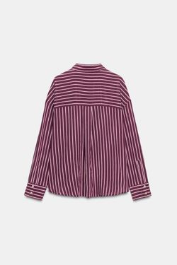 ZARA РУБАШКА ОВЕРСАЙЗ В ПОЛОСКУ ИЗ ПОПЛИНА, МАРСАЛА