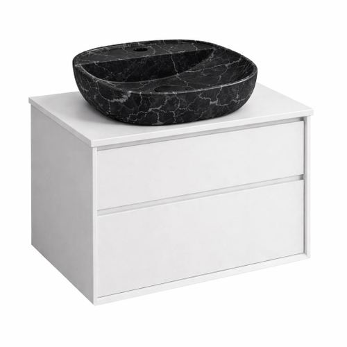 Тумба под раковину COOL с 2 выдвижными ящиками 60x45x54 CL.060.WM белый + Столешница накладная на тумбу для раковины-чаши FLAT 61x46 EP061.W белый + Раковина накладная овальная, с полочкой