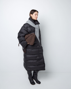 Пуховик двубортный из итальянского нейлона черный