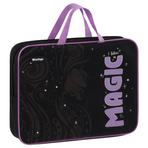 Папка текстильная с ручками 1 отделение, А4 "Purple Magic", 350*265*80мм, текстиль, на молнии, Berlingo
