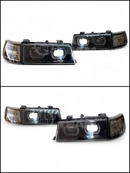 Фары ВАЗ 2110, 2112, 2111 передние тюнинг в стиле BMW 4 led модуля, черная маска, тонированные поворотники