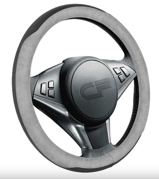 Оплетка на руль круглая CarFashion -М- «BISON» 31295 - Экокожа - черный/серый/серый